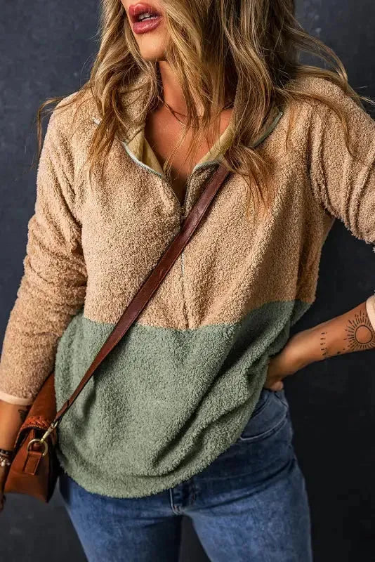 Two-Tones Half Zip Fleece Sweatshirt - Fashionfitz