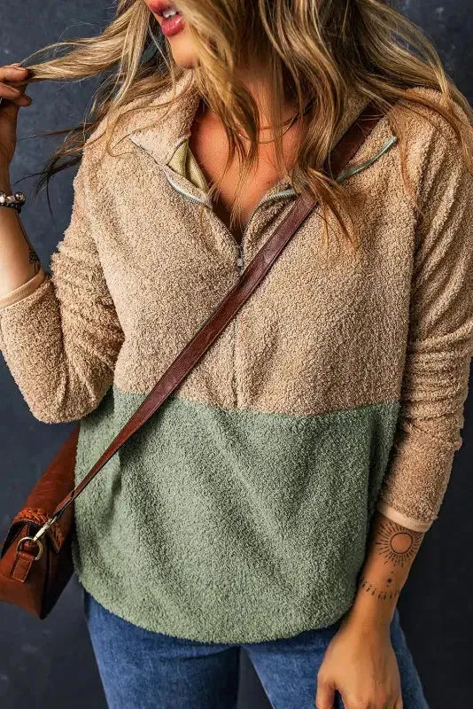 Two-Tones Half Zip Fleece Sweatshirt - Fashionfitz