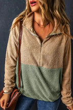 Two-Tones Half Zip Fleece Sweatshirt - Fashionfitz