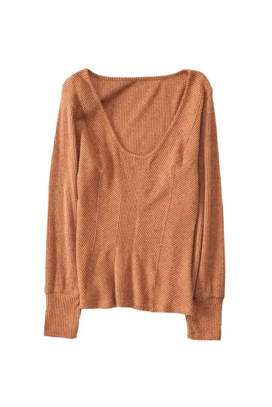 U neck textured long sleeve top - tops