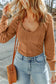 U neck textured long sleeve top - brown / xs / 95% polyester + 5% elastane - tops