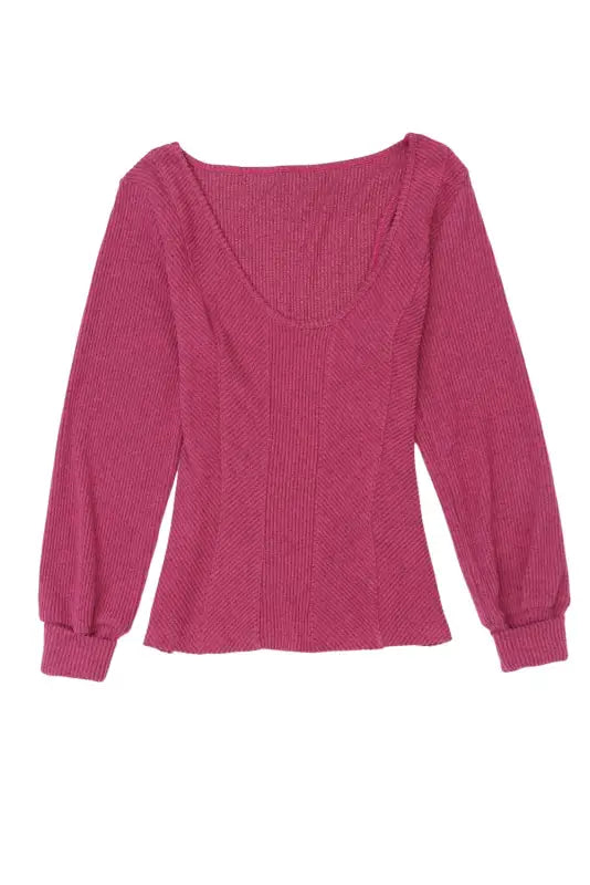 U neck textured long sleeve top - tops