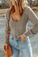 U neck textured long sleeve top - tops