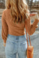 U neck textured long sleeve top - tops