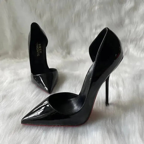 Ultra thin 12cm stiletto heel pumps front view showing soaring height Fashionfitz UK
