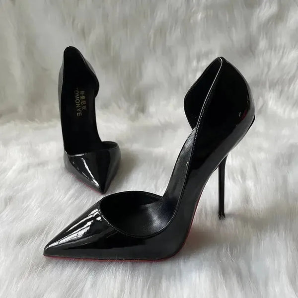 Ultra thin 12cm stiletto heel pumps front view showing soaring height Fashionfitz UK