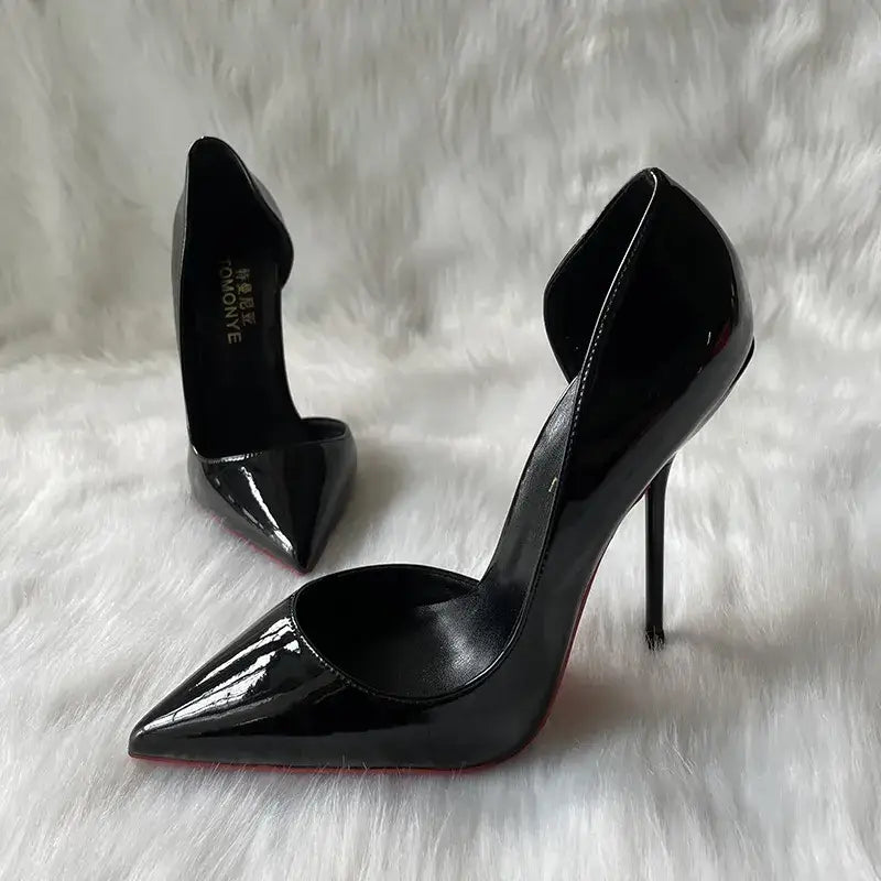 Ultra thin 12cm heel lady shoes pumps - black / 35
