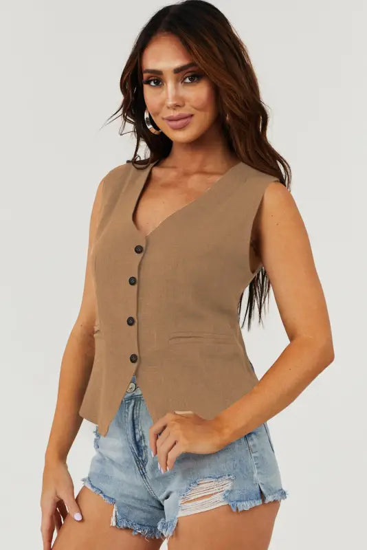 Umber Sleek Button-Up Vest 001