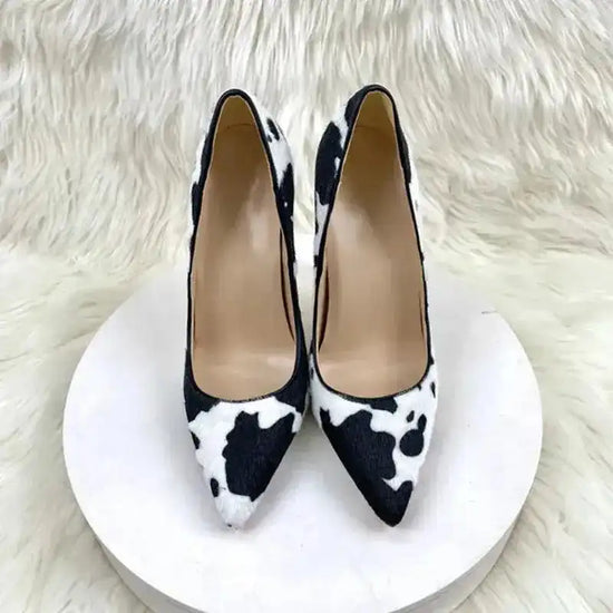Top view of Urban Artistry Stilettos – Black & White Graffiti Heels showing pointed toe and inner lining, ideal for stylish formal or casual wear.