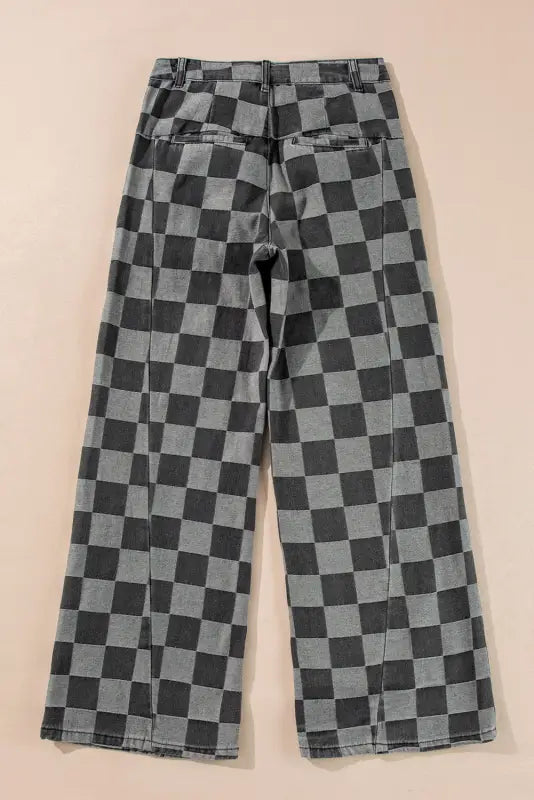 Shop urban checkered charcoal wide leg jeans | trendy denim fashion