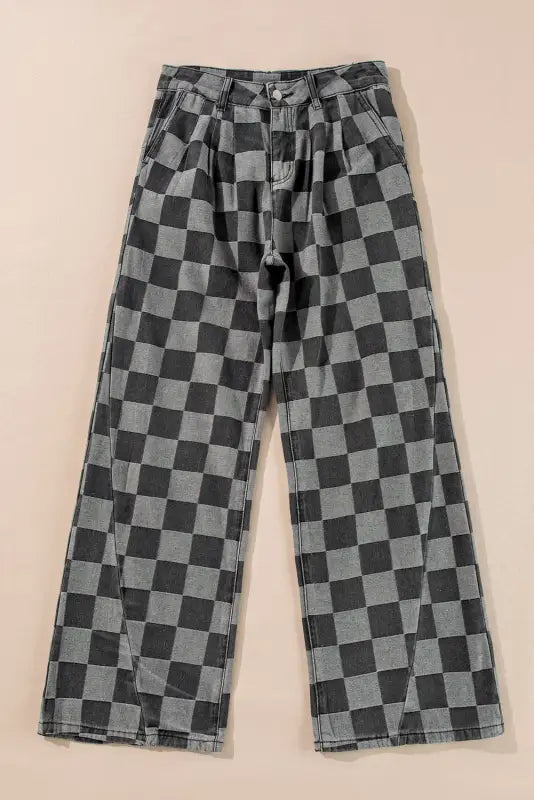 Shop urban checkered charcoal wide leg jeans | trendy denim fashion