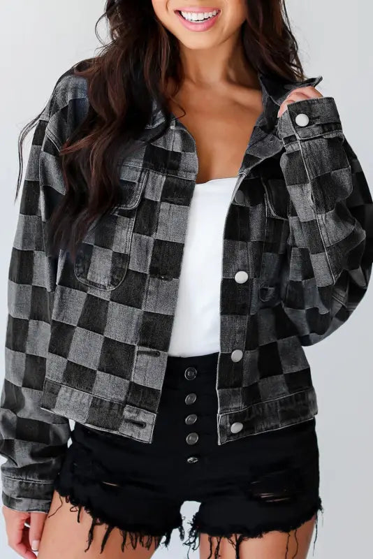 Stylish urban checkered denim jacket | trendy streetwear