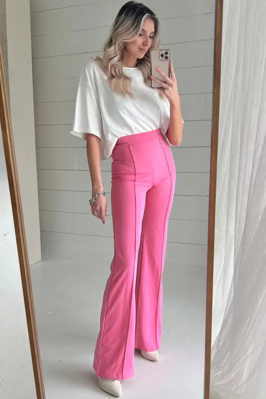 Urban elegance flared trousers pink | fashionfitz