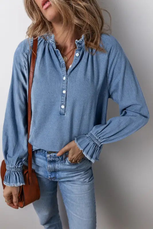 Urban fringe denim shirt | women’s shirts | fashionfitz