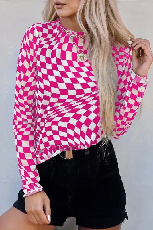 Urban grid mesh top – bold modern checkered elegance