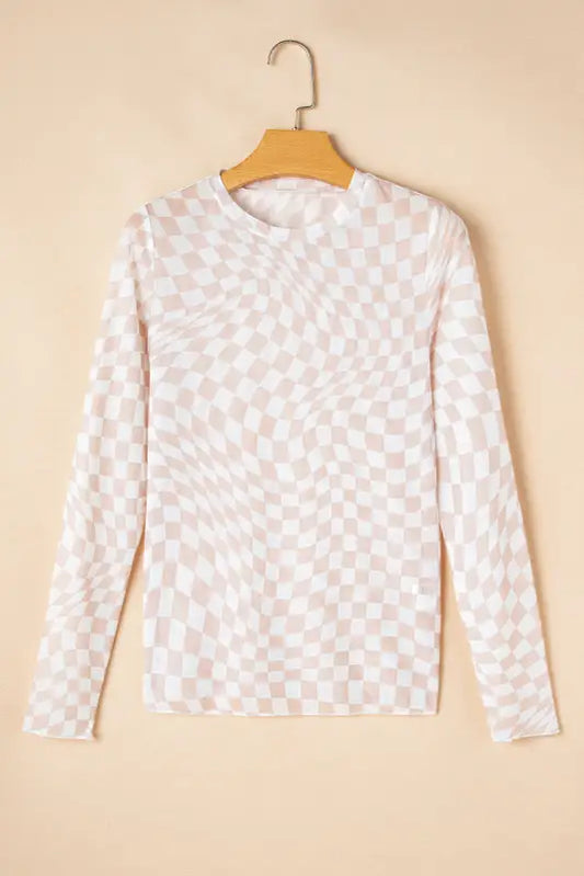 Urban grid mesh top – bold modern checkered elegance