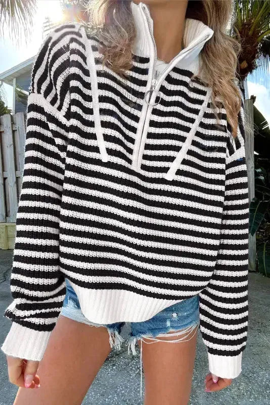 Urban Noir Stripe Zip Sweater - Fashionfitz