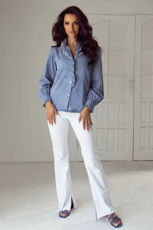 Urban ruffle denim shirt | women’s shirts | fashionfitz