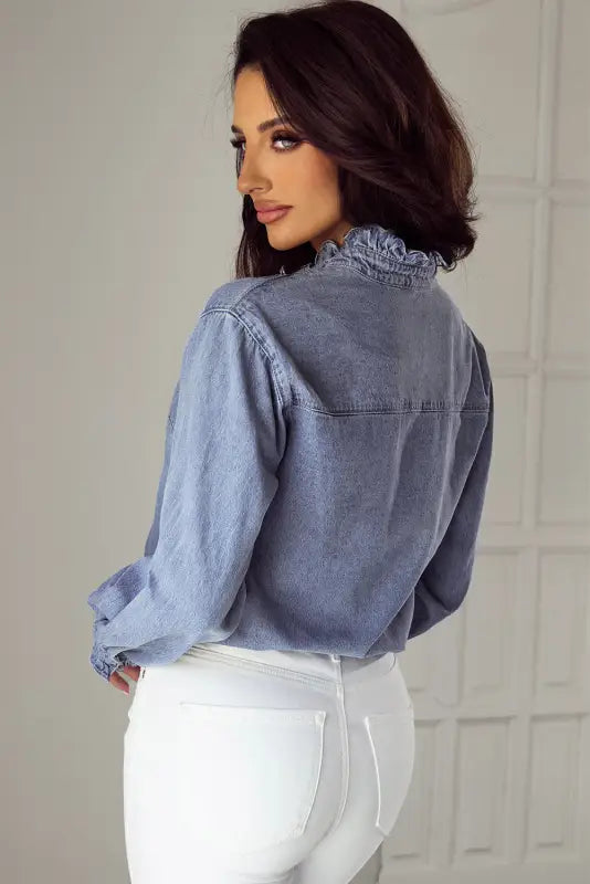 Urban ruffle denim shirt | women’s shirts | fashionfitz