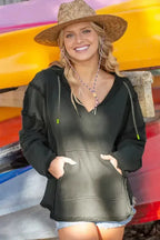 Urban Seam Raw Edge Hoodie with Pockets - Fashionfitz