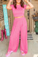 Urban two-piece set - slim fit pleated - strawberry pink / l / 65% polyester + 30% viscose + 5% elastane - two piece