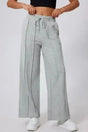 Gray wide leg high waist drawstring joggers front view — Fashionfitz UK