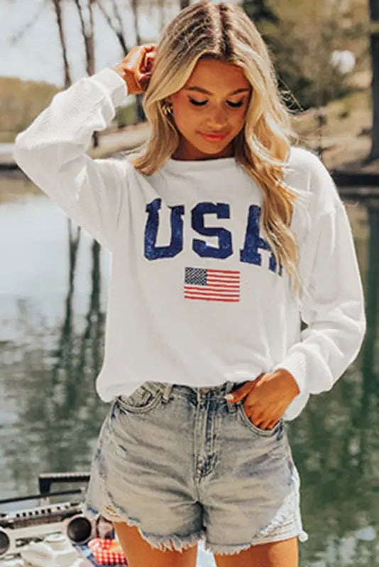 Usa flag corded graphic sweatshirt - sweatshirts