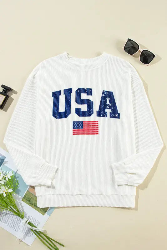 Usa flag corded graphic sweatshirt - sweatshirts