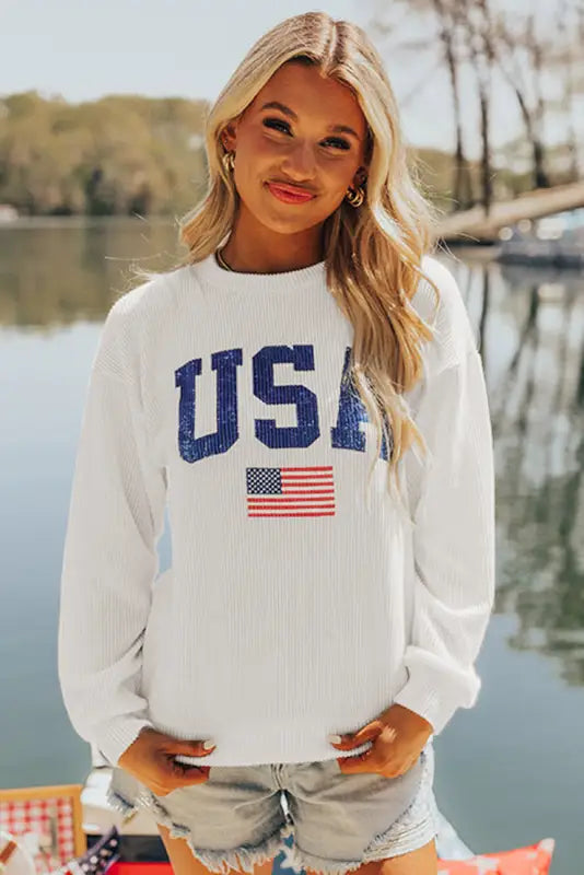 Usa flag corded graphic sweatshirt - sweatshirts