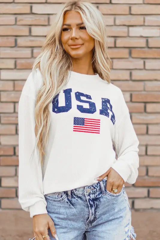 Usa flag corded graphic sweatshirt - sweatshirts