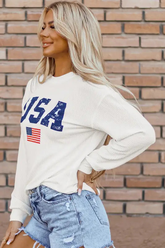 Usa flag corded graphic sweatshirt - sweatshirts