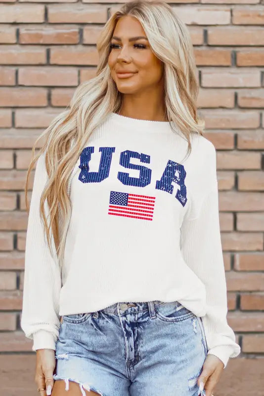 Usa flag corded graphic sweatshirt - sweatshirts