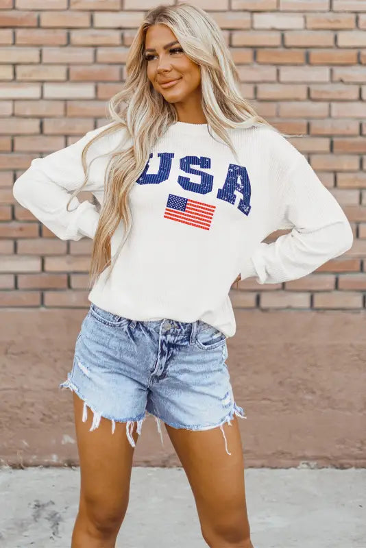 Usa flag corded graphic sweatshirt - sweatshirts