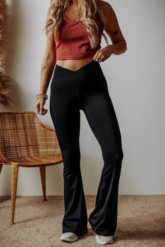 V-curve high waist flared leggings | sleek & stylish