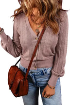 V Neck Buttoned Textured Sweater Cardigan - Fashionfitz