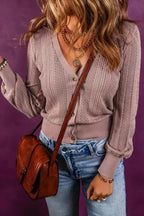 V Neck Buttoned Textured Sweater Cardigan - Fashionfitz