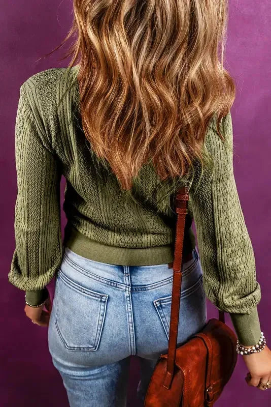 V Neck Buttoned Textured Sweater Cardigan - Fashionfitz