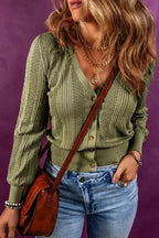 V Neck Buttoned Textured Sweater Cardigan - Fashionfitz