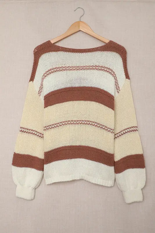 V-neck knitted lantern sleeve pullover sweater - sweaters & cardigans