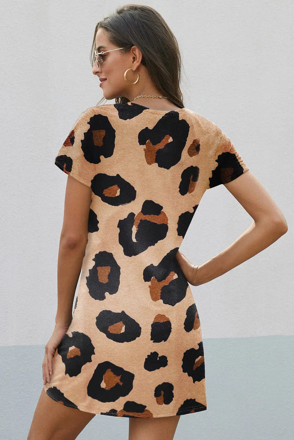 V neck leopard t-shirt dress with twist - dresses