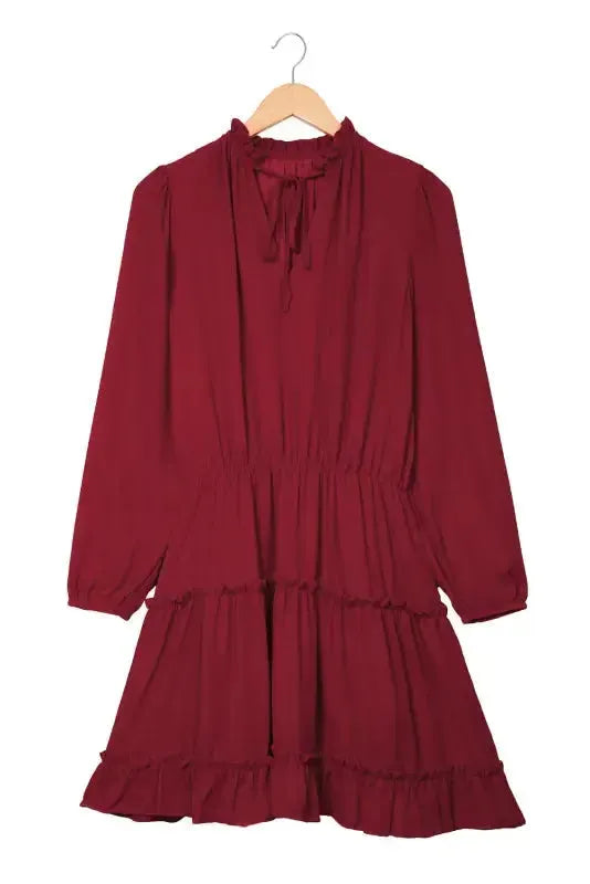 V Neck Long Sleeve Ruffle Tiered Mini Dress - Fashionfitz