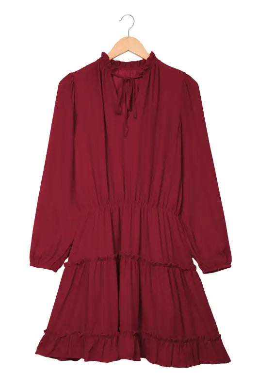 V neck long sleeve ruffle tiered mini dress - dresses