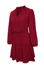 V Neck Long Sleeve Ruffle Tiered Mini Dress - Fashionfitz