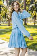 V Neck Long Sleeve Ruffle Tiered Mini Dress - Fashionfitz