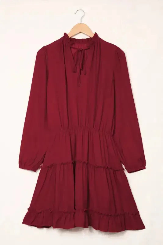 V Neck Long Sleeve Ruffle Tiered Mini Dress - Fashionfitz