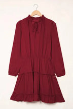 V Neck Long Sleeve Ruffle Tiered Mini Dress - Fashionfitz