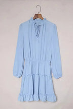 V Neck Long Sleeve Ruffle Tiered Mini Dress - Fashionfitz