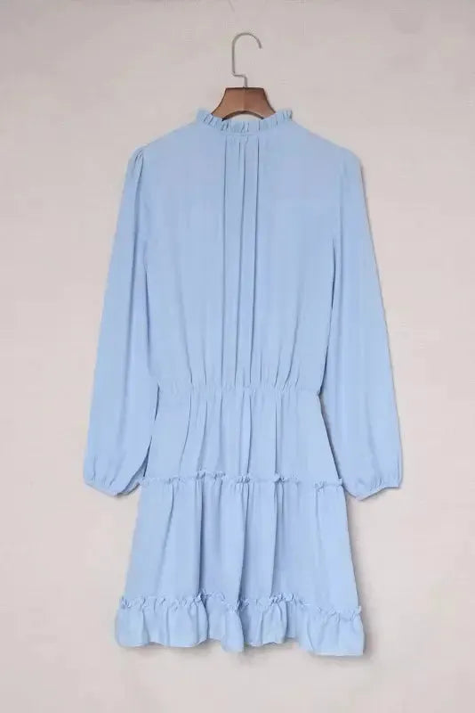 V Neck Long Sleeve Ruffle Tiered Mini Dress - Fashionfitz