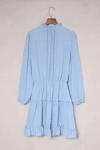 V Neck Long Sleeve Ruffle Tiered Mini Dress - Fashionfitz