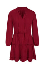 V Neck Long Sleeve Ruffle Tiered Mini Dress - Fashionfitz